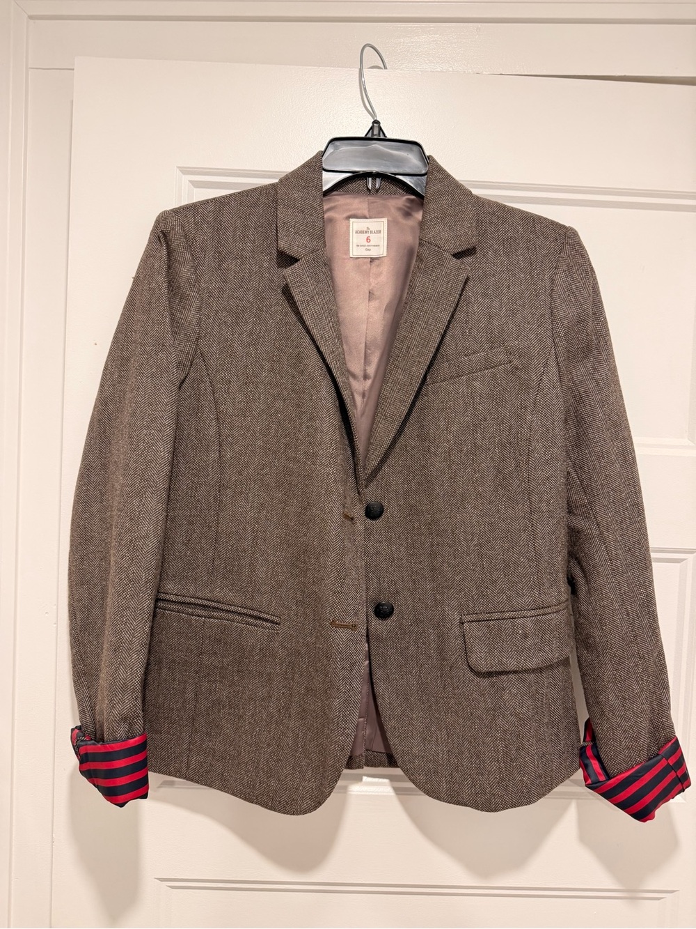 Gap Academy Brown Herringbone Blazer with Contrasting Cuffs